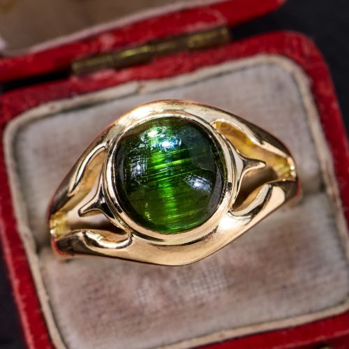 Men's Yellow Gold Bezel Set Cat's Eye Tourmaline Ring