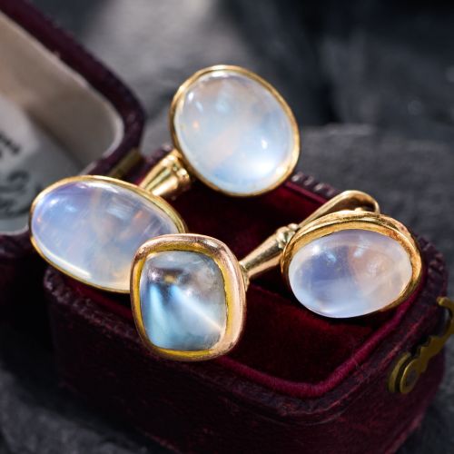 Antique Men's Moonstone Cufflinks 14K Yellow Gold