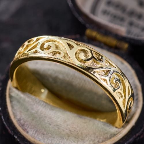 Raised Swirl Wedding Band Ring 14K Yellow Gold Size 9.75