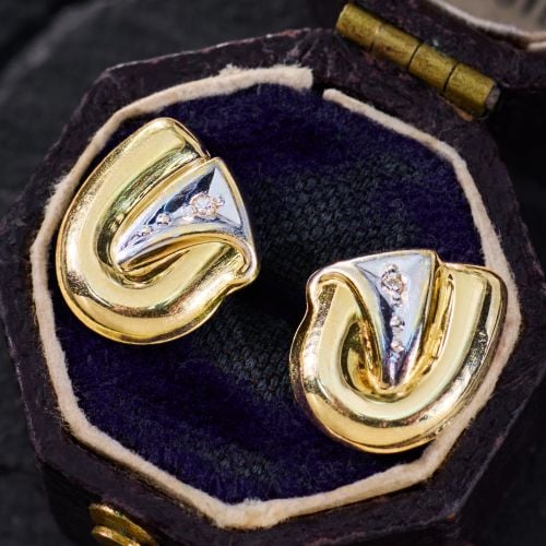 Abstract Diamonds Stud Earrings 14K Two Tone Gold