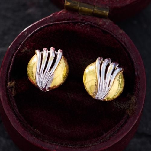 Fancy Stud Earrings 14K Two Tone Gold