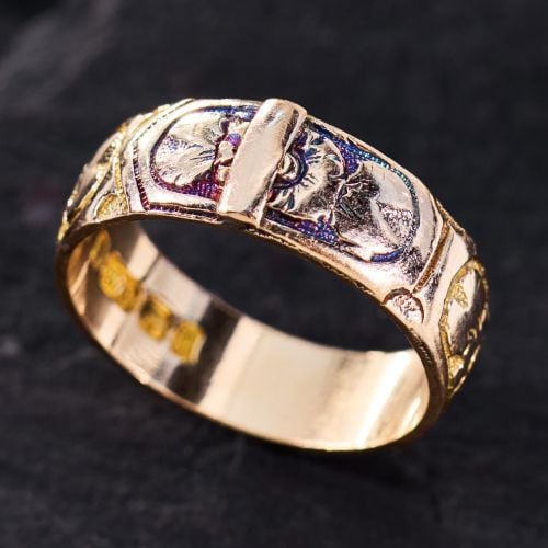 English Floral Band Ring 9K Yellow Gold Size 7