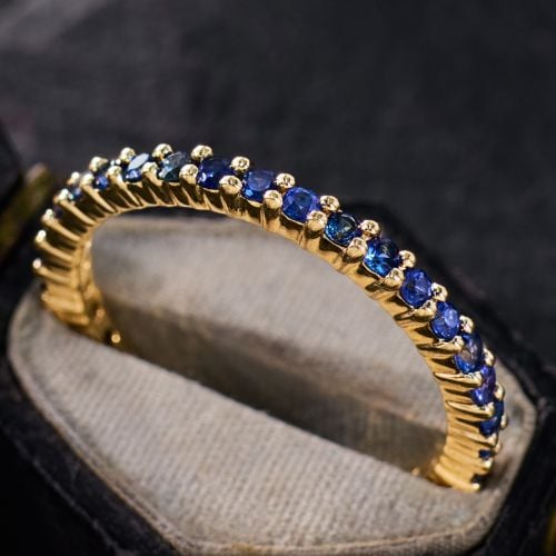 Sapphire Eternity Band Ring 14K Yellow Gold Size 8
