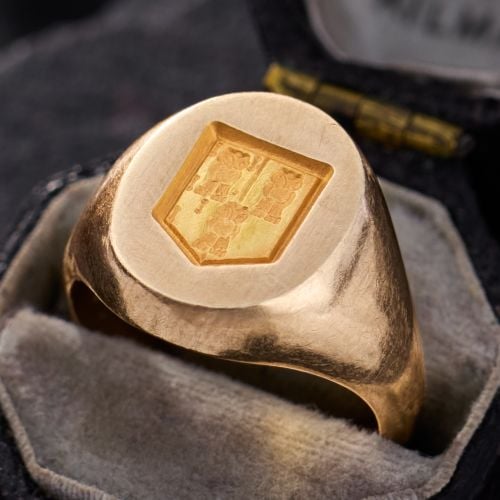 Vintage 1950s Three Owl Seal Ring Yellow Gold