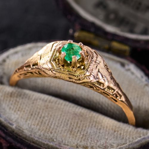 Final Sale: Vintage Emerald Filigree Ring 14K Yellow Gold