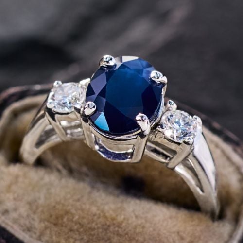 Oval Sapphire Engagement Ring w/ Diamond Accents in 14K White Gold