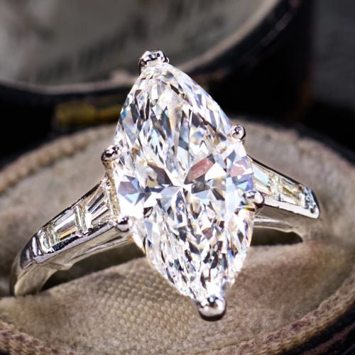 4 Carat Marquise Lab Grown Diamond in 1970s Platinum Mounting 