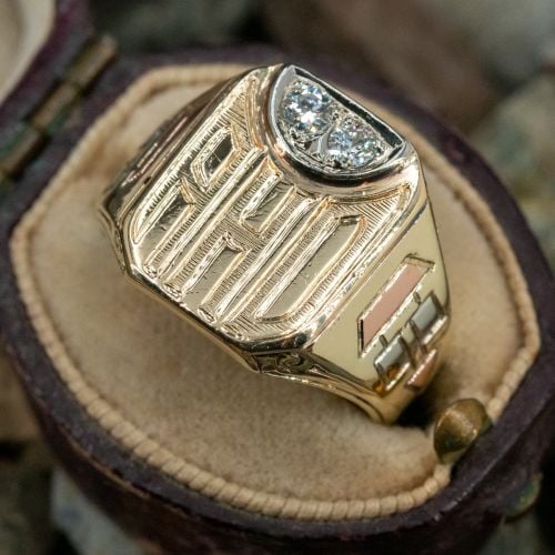 Vintage Diamond Ring 14K Yellow Gold Initials AHD