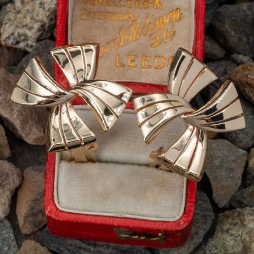 Vintage Bow Motif Earrings 14K Yellow Gold  