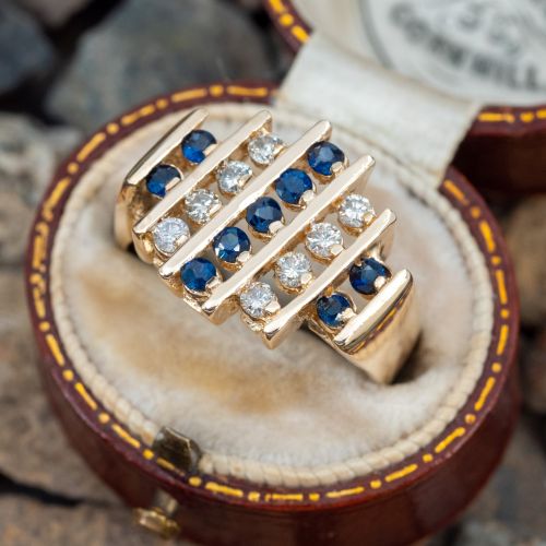 Blue Sapphire & Diamond Ring 14K Yellow Gold