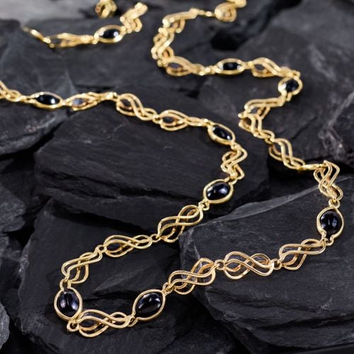 32 Inch Onyx Station Necklace 14K Yellow Gold