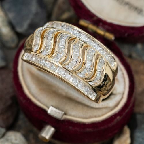Channel Set Diamond Wide Band Ring 14K Yellow Gold