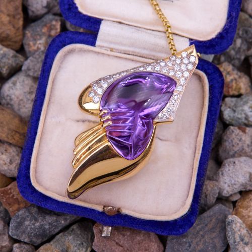 Fantasy Cut Amethyst Pendant Necklace 14K Yellow Gold
