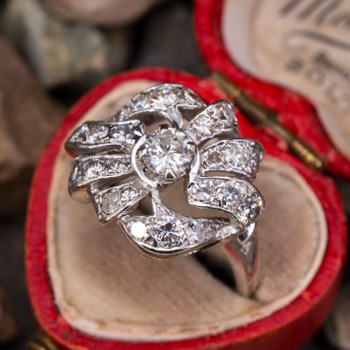 Diamond Rings With Ribbons Retro Diamond Ribbon Ring 14K White Gold