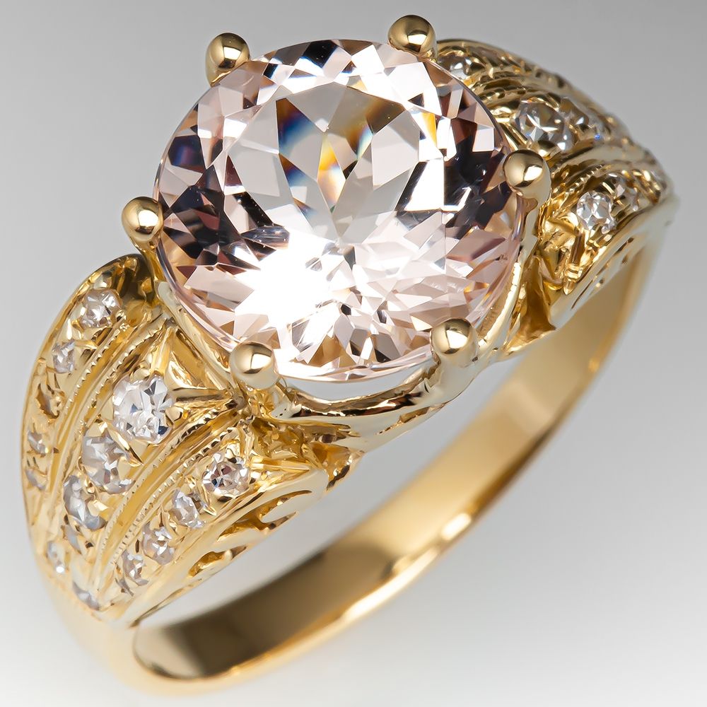 3.4 Carat Morganite Ring w/ Diamond Accents 18K Gold