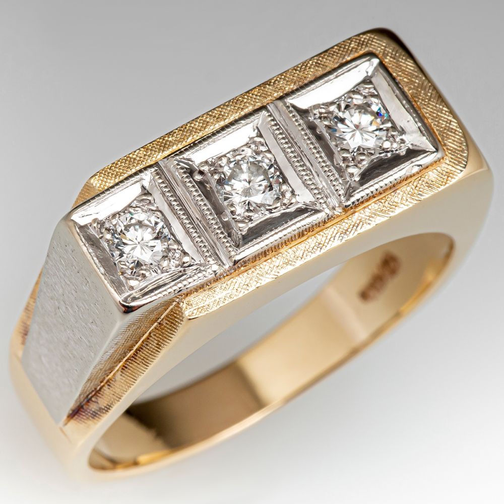 14K Two Tone Mens Diamond Ring