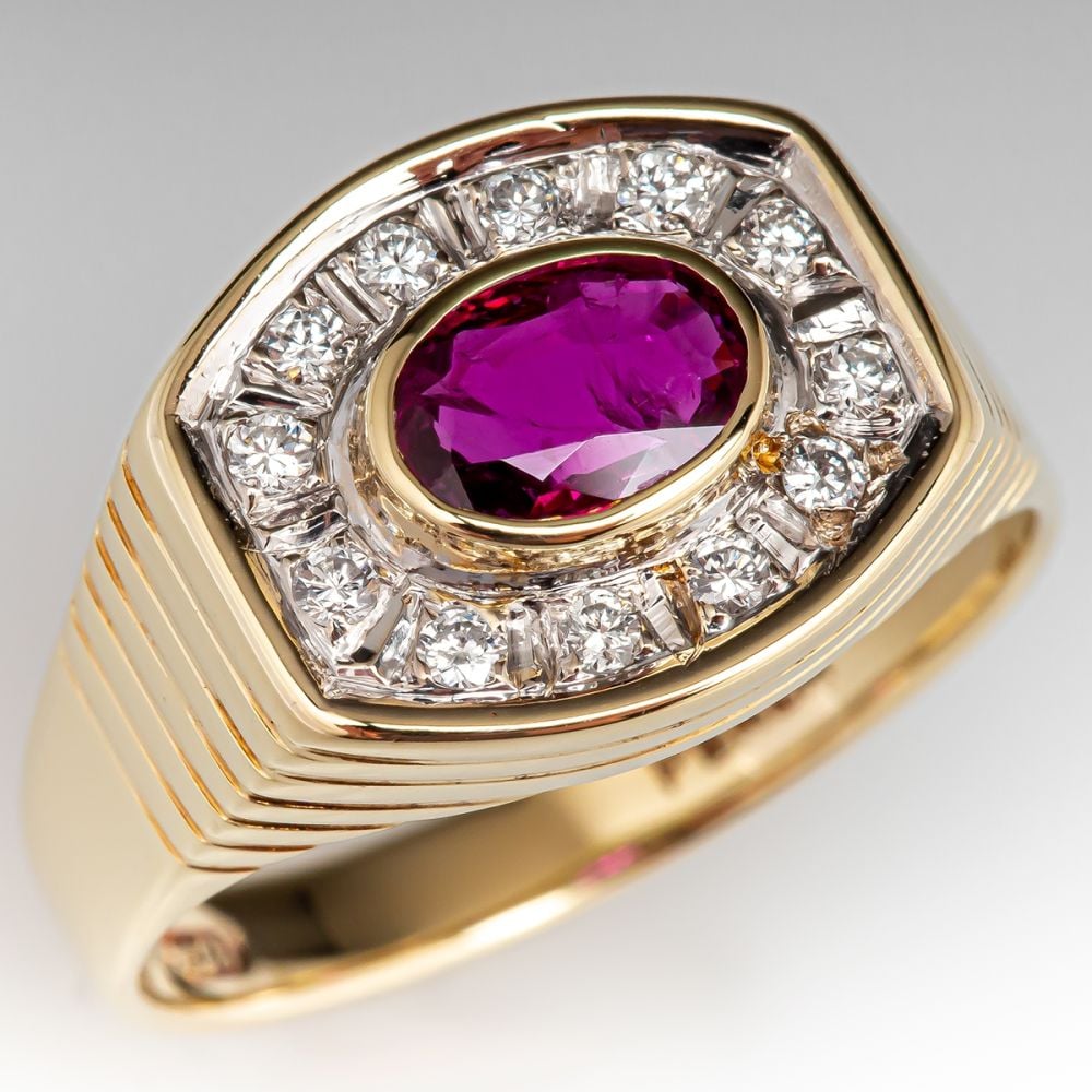 Estate Ruby Ring w/ Diamond Accents 14K Yellow Gold
