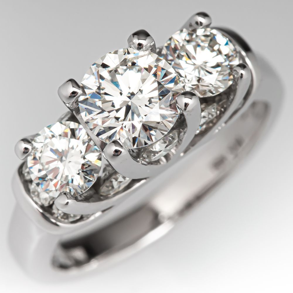 Three Stone Round Brilliant Diamond Ring 14K White Gold