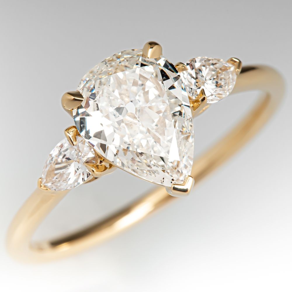 Pear Cut Diamond Engagement Ring 18K Yellow Gold 1.17ct I/SI1 GIA