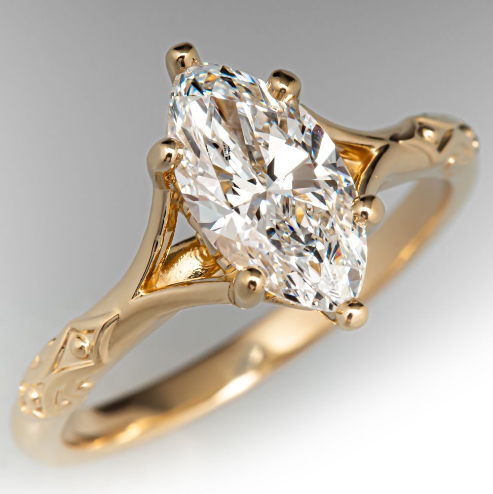 1.49CT E/VS1 Marquise Cut Lab Grown Diamond Solitaire Ring 14K Yellow Gold