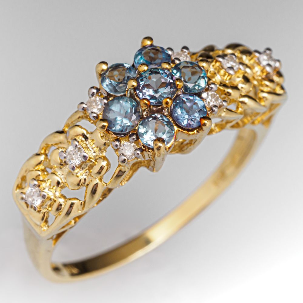 Natural Alexandrite & Diamond Ring In 14K Gold - Color-Changing Gemstone Ring - View #9
