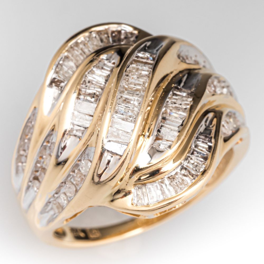 Low Profile Channel Baguette Diamond Ring 14K Yellow Gold