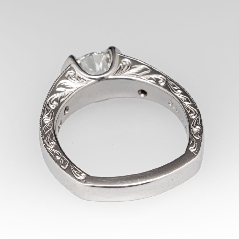 Hand Engraved Custom Diamond Engagement Ring Platinum .65 Carat I