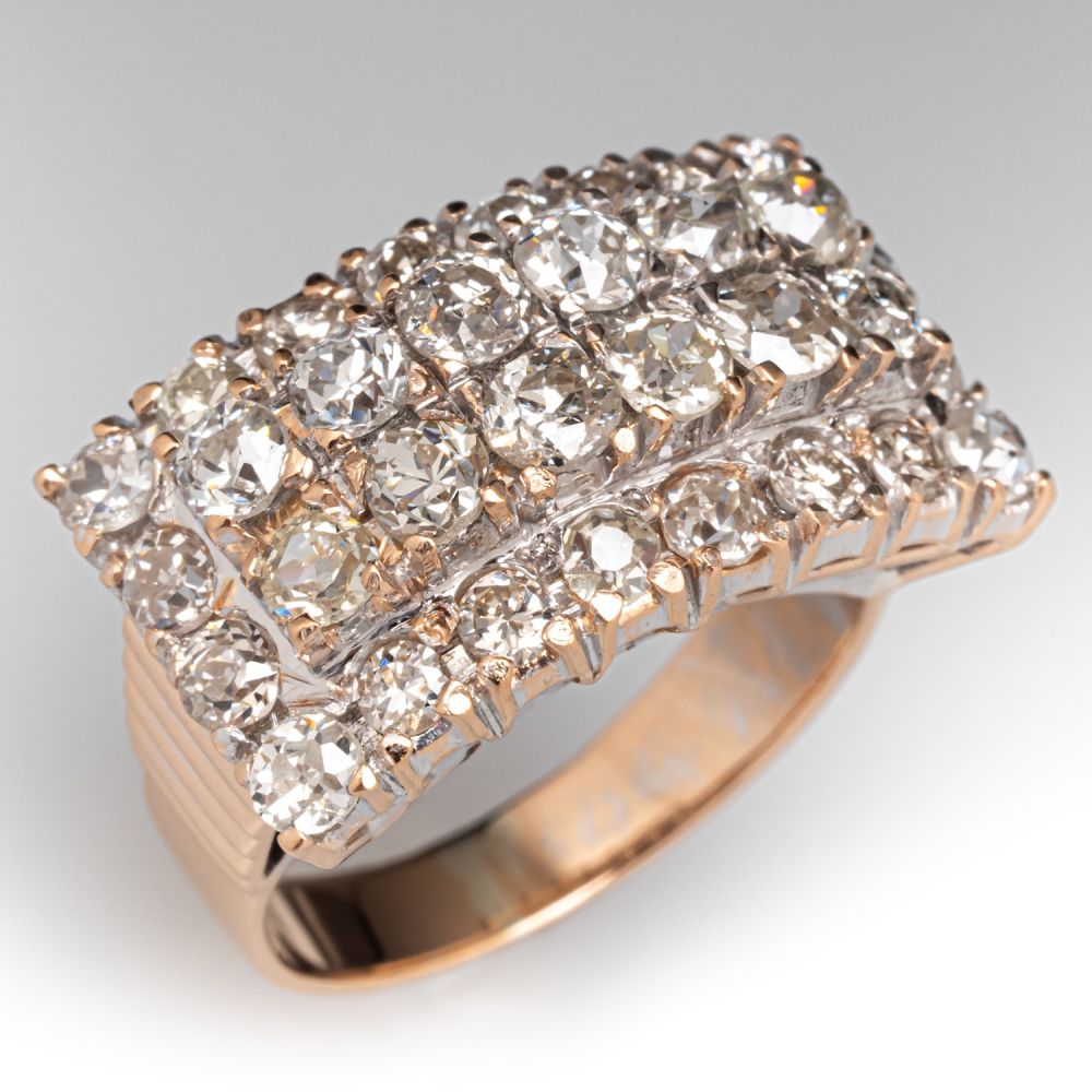 Angular Simple Rings Angular Diamond Cluster Ring 14K Rosy Yellow & White Gold