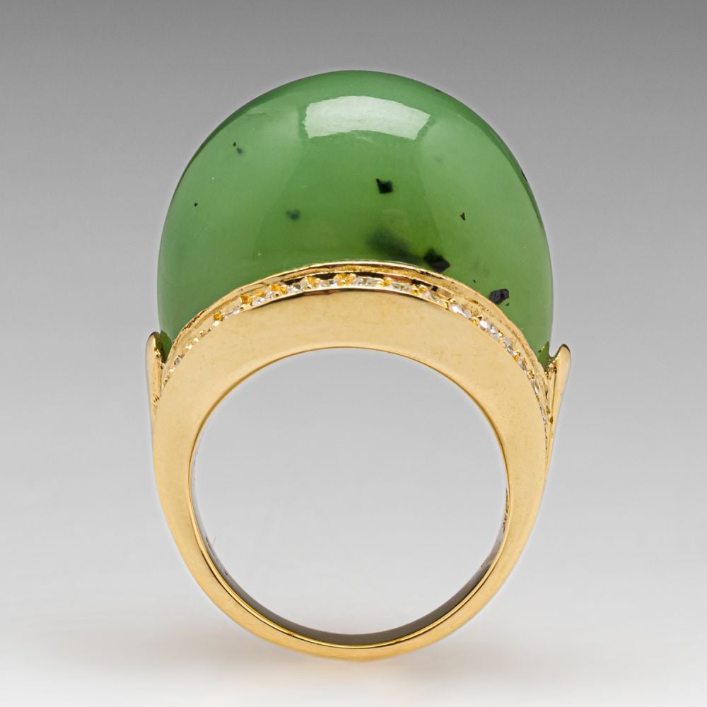 Italian Jade Dome Ring w/ Diamonds 18K Yellow Gold