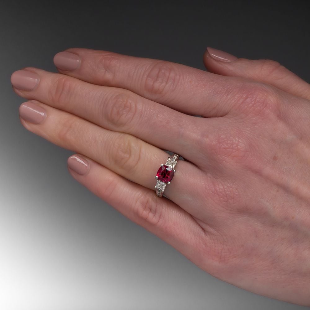 Cushion Malaya Garnet Ring w/ Diamonds 14K White Gold