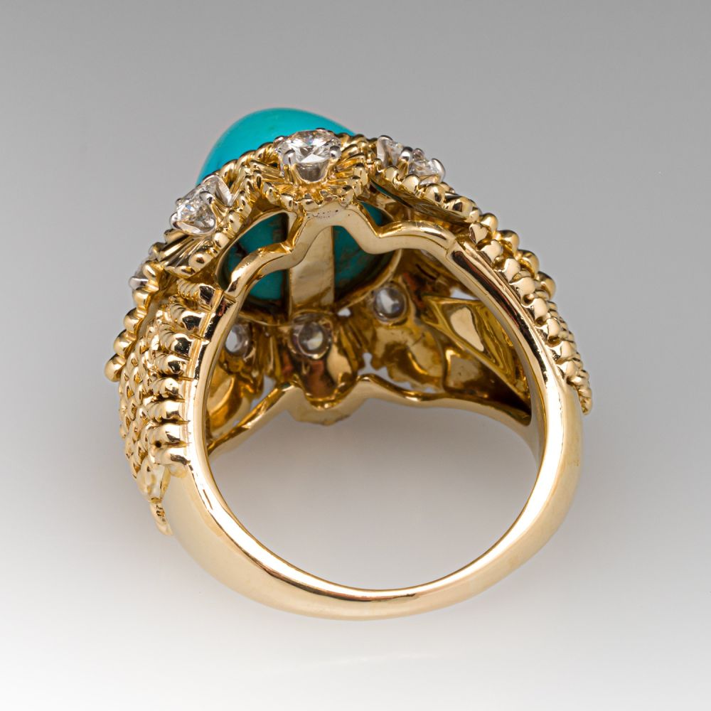 Vintage Turquoise Cocktail Ring 18K Yellow Gold