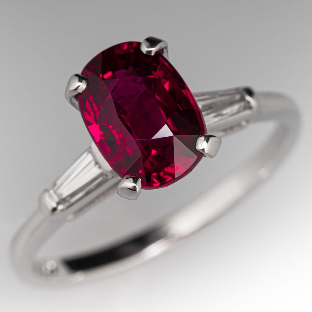 Stunning 2+Ct Ruby Ring w/ Baguette Diamonds Platinum