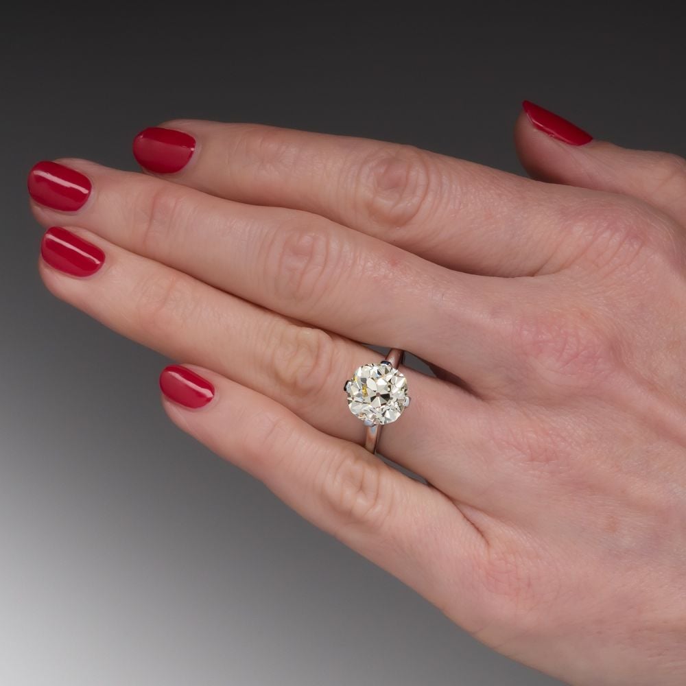 5 Carat Old Mine Cut Diamond Engagement Ring 14K White Gold OP/VS2 GIA