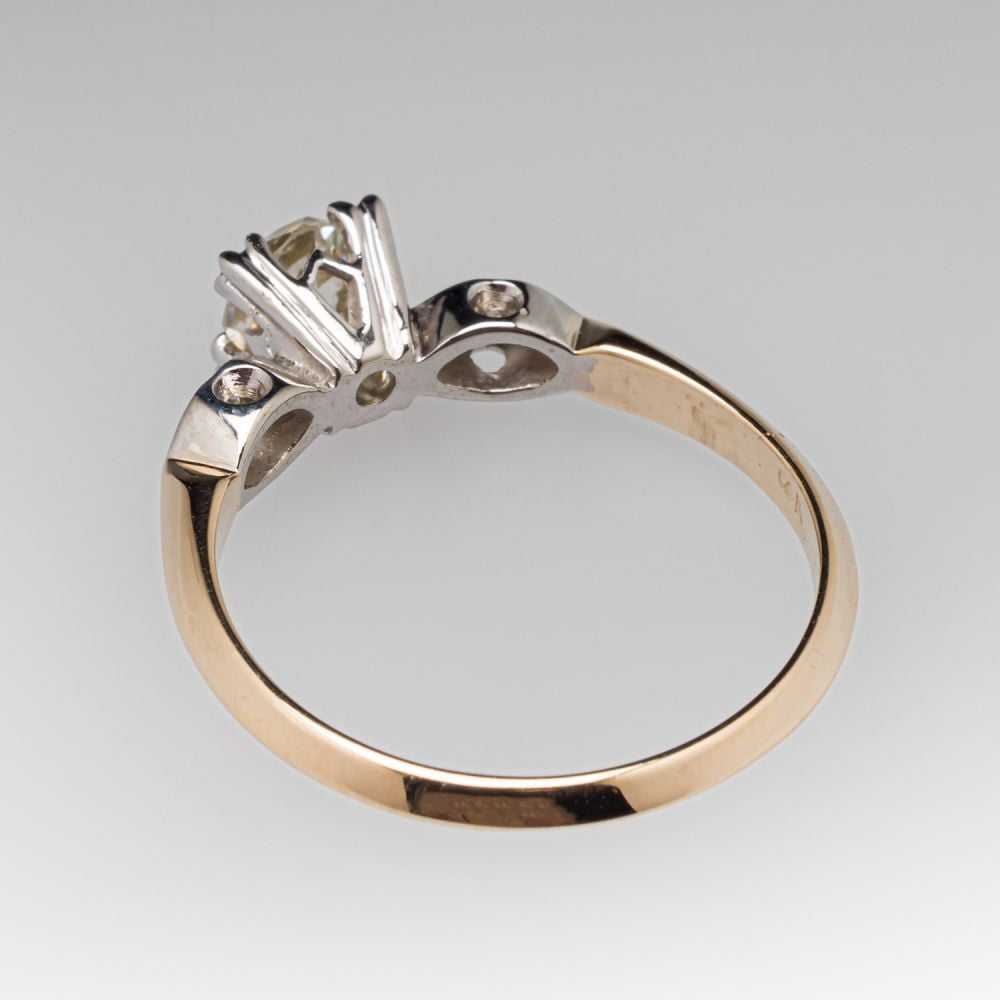 Vintage Old Mine Diamond Engagement Ring 14K Two-Tone Gold .66Ct N/SI2