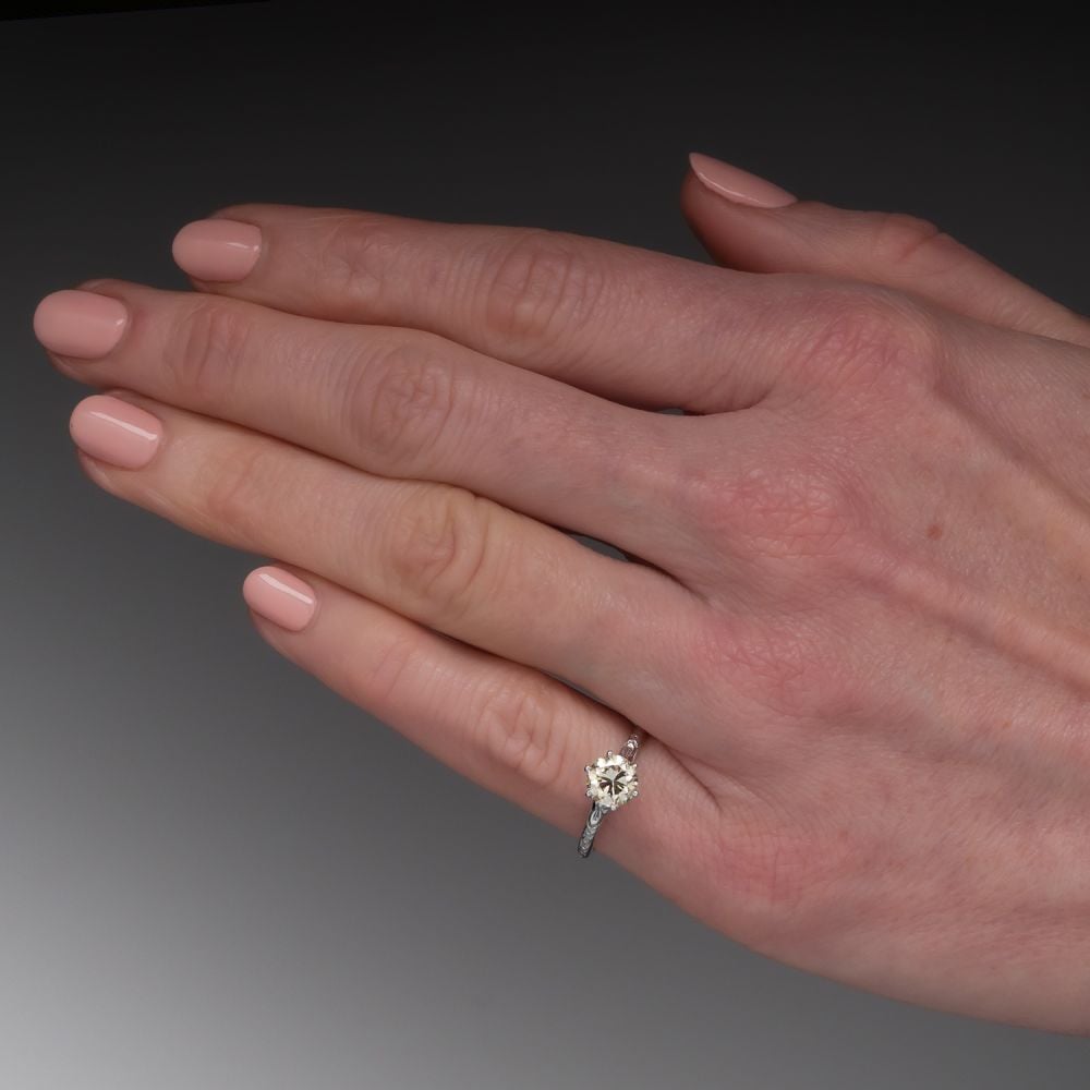 Vintage Orange Blossom Solitaire Diamond Engagement Ring 14K White