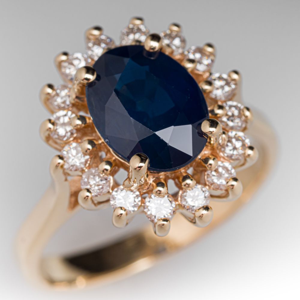 Oval Sapphire Engagement Ring with Diamond Halo 14K Yellow Gold