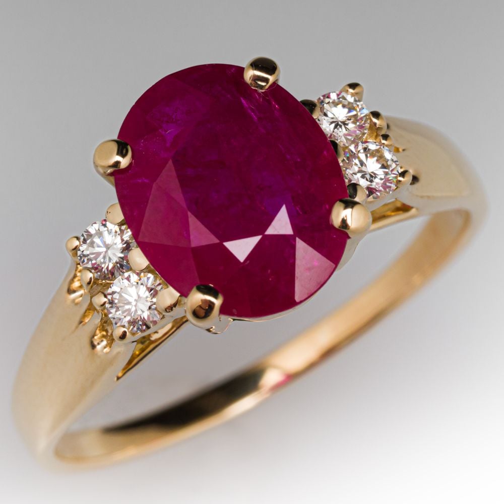 Oval Ruby and Diamond Ring in 14K Yellow Gold