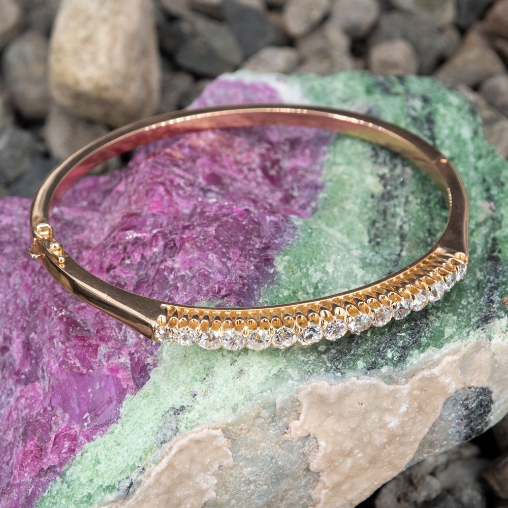 Antique Old European Cut Diamond Bangle Bracelet 18K Gold