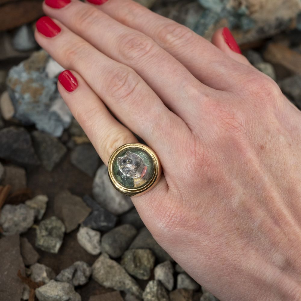 HSQYJ Retro Crystal Cocktail Ring For Men & Women – Antique Gold & Silver Tone Statement Ring With Resin Stone