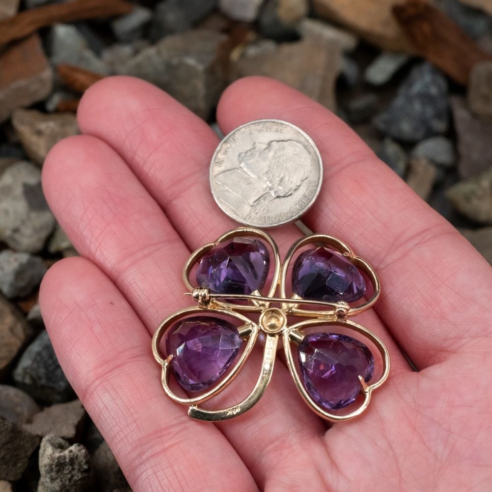 Broche Ancienne Papillon Améthyste Et Cristal - Bijou Vintage Couleur Violet - Occasion