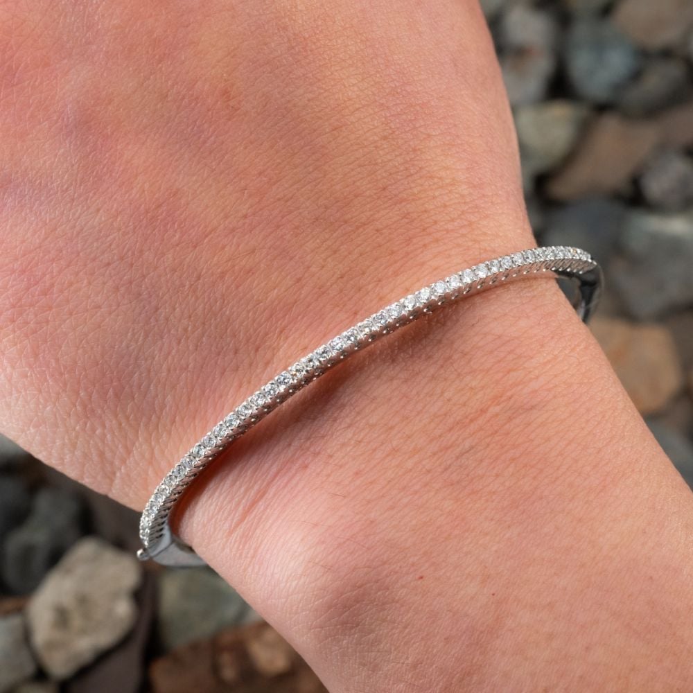 thumbnail image 2 of Handmade 18K White Gold Filled Solid Bangle – 75mm Inside Diameter, XL Statement Bracelet, Silver 2 of 3