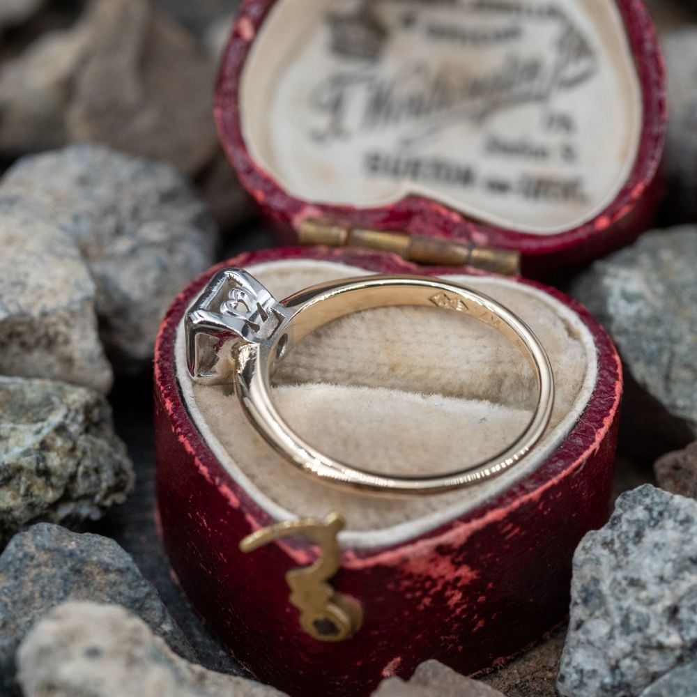 Bague Vintage Solitaire Or 14k Avec Diamant De 0,27 Carats Et Sertis Rail - Taille 53
