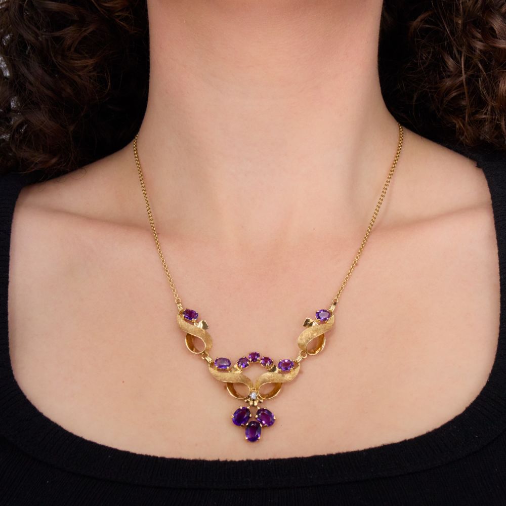 ribbon necklace アメジスト　＊お値下げ不可 Elegant Ribbon Amethyst Necklace 14K Yellow Gold