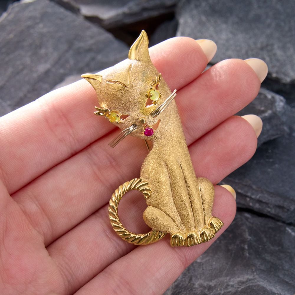 Broche Chat En Métal Doré - Ton Or Jaune, Occasion
