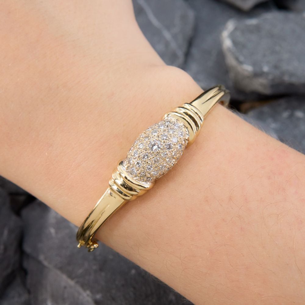 18K Gold Plated Bangle Bracelet For Women - Diamond-Cut Hinged Bangle, Stackable Jewelry Gift