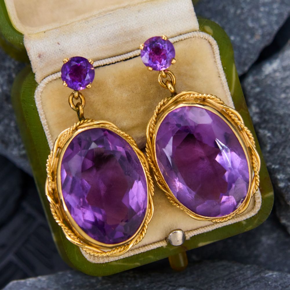 4Ct Oval Cut Amethyst Dangle Earrings 14K Yellow Gold Over Sterling Silver