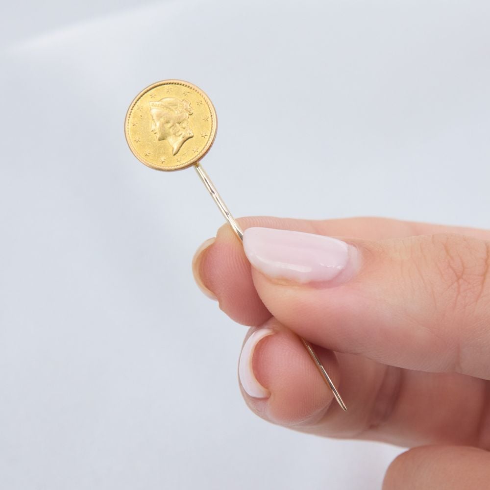 1850 US $1 Gold Coin Stick Pin Yellow Gold