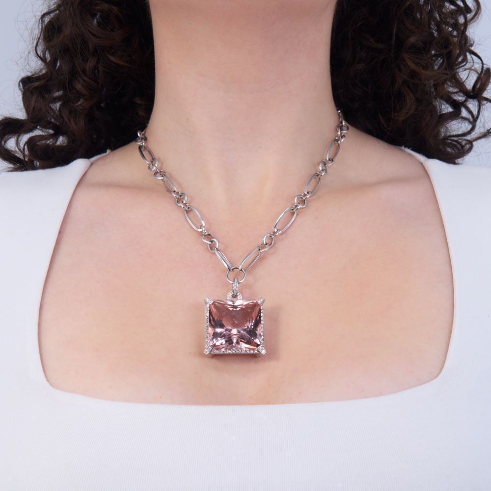Hans D. Krieger Large Morganite Necklace w/ Diamond Accents 18K