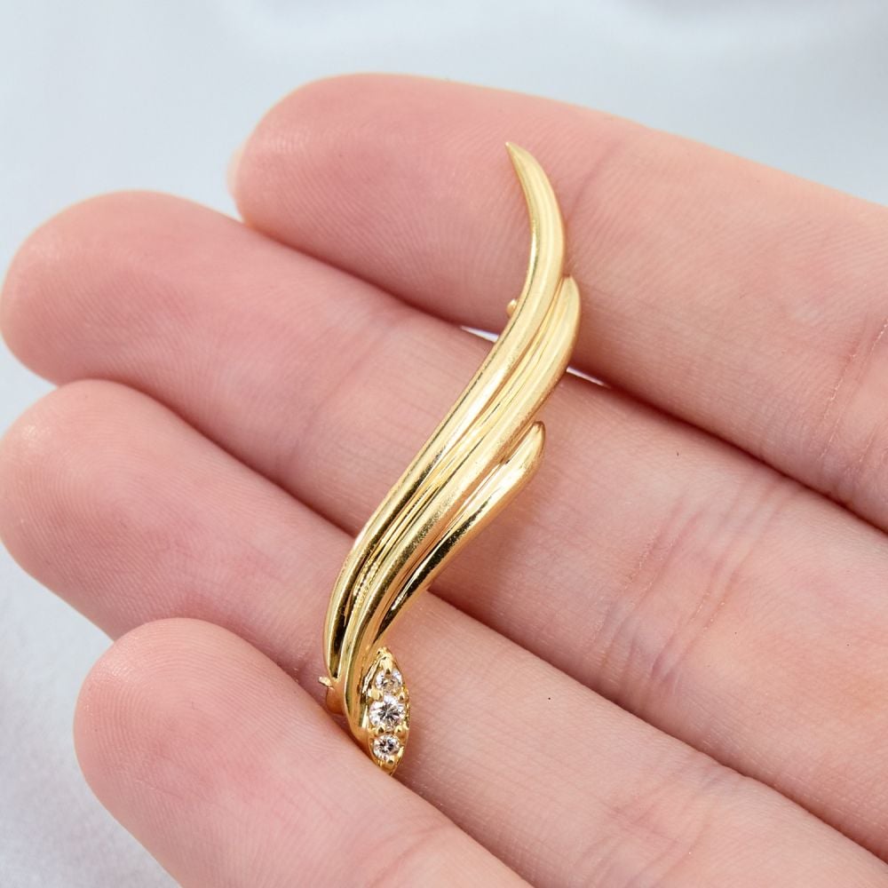 Flourish Diamond Brooch Pin 14K Yellow Gold