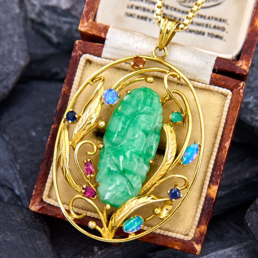 18K Gold Plated Jade Crystal Gourd Pendant Necklace – Carved Hollow Charm, 18 Inch